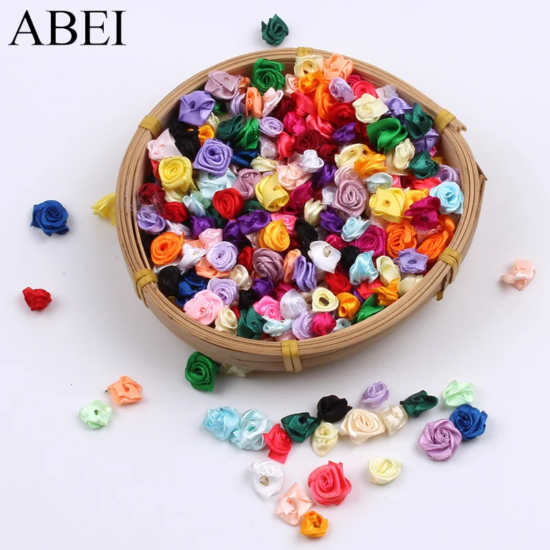 300pcs Multicolor Mini Satin Ribbon Rose Heads for Crafting and Decoration