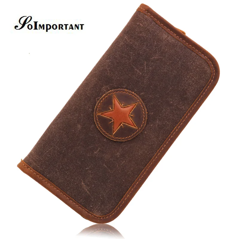 Кошелек женский из натуральной кожи вощеная холщовая удлиненная Сумка клатч