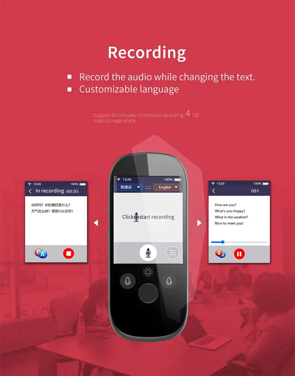K1 Pro 2,4 дюймов AI портативный умный голосовой переводчик 75 языков английский корейский французский автономный перевод переводчик для путешествий