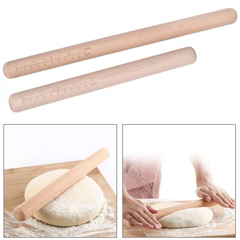 

38cm/30cm Wooden Rolling Pin With Scale Non-stick Cookies Biscuit Baking Tool Bakeware Noodle Pizza Cake Dough Pastry Roller
