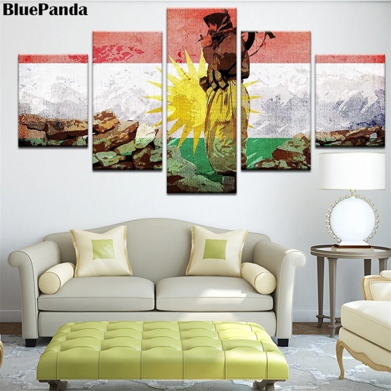 5 Pieces Kurdistan Flag HD Canvas Printing Wall Art Pictures For Living Room Home Decor Bedroom Abstract