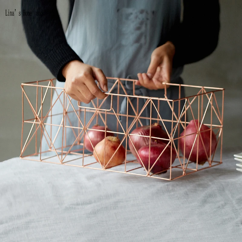 modern rose gold europe style rectangular storage basket