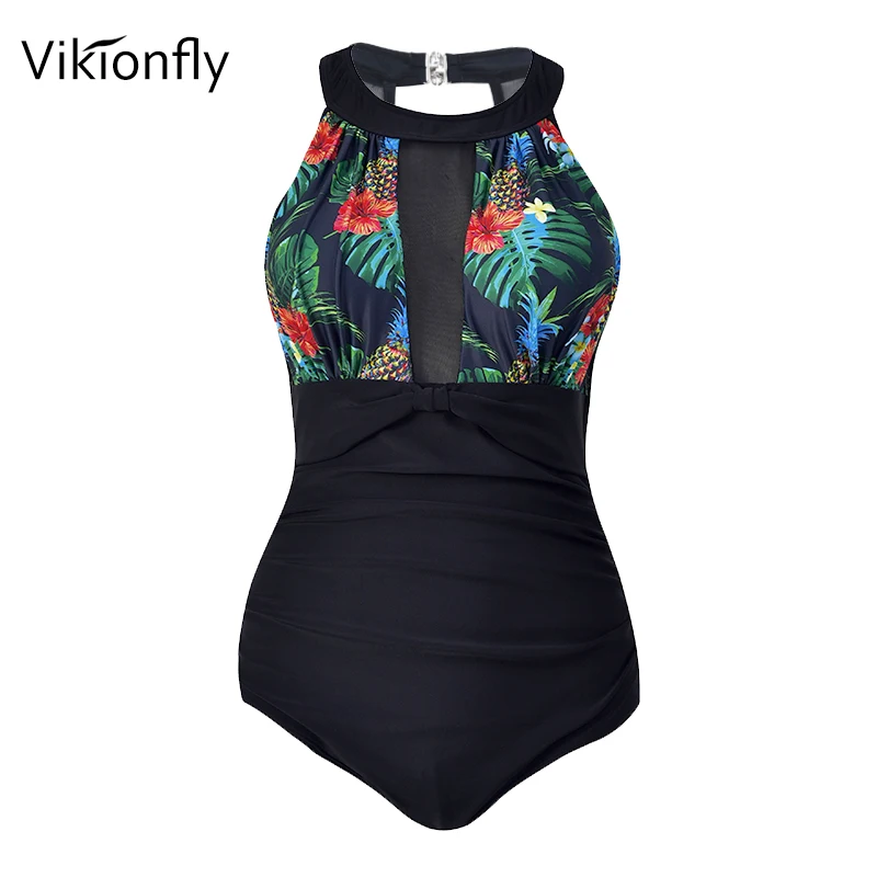 

Vikionfly Sexy Mesh Sheer Swimsuit Women One Piece Swimwear 2019 Retro Swimming Suit For Ladies Bathing Suit Monokini Plus Size