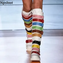 Dipsloot/; Разноцветные сапоги до колена; женская повседневная обувь с круглым носком; женская повседневная обувь на плоской подошве с боковой молнией;