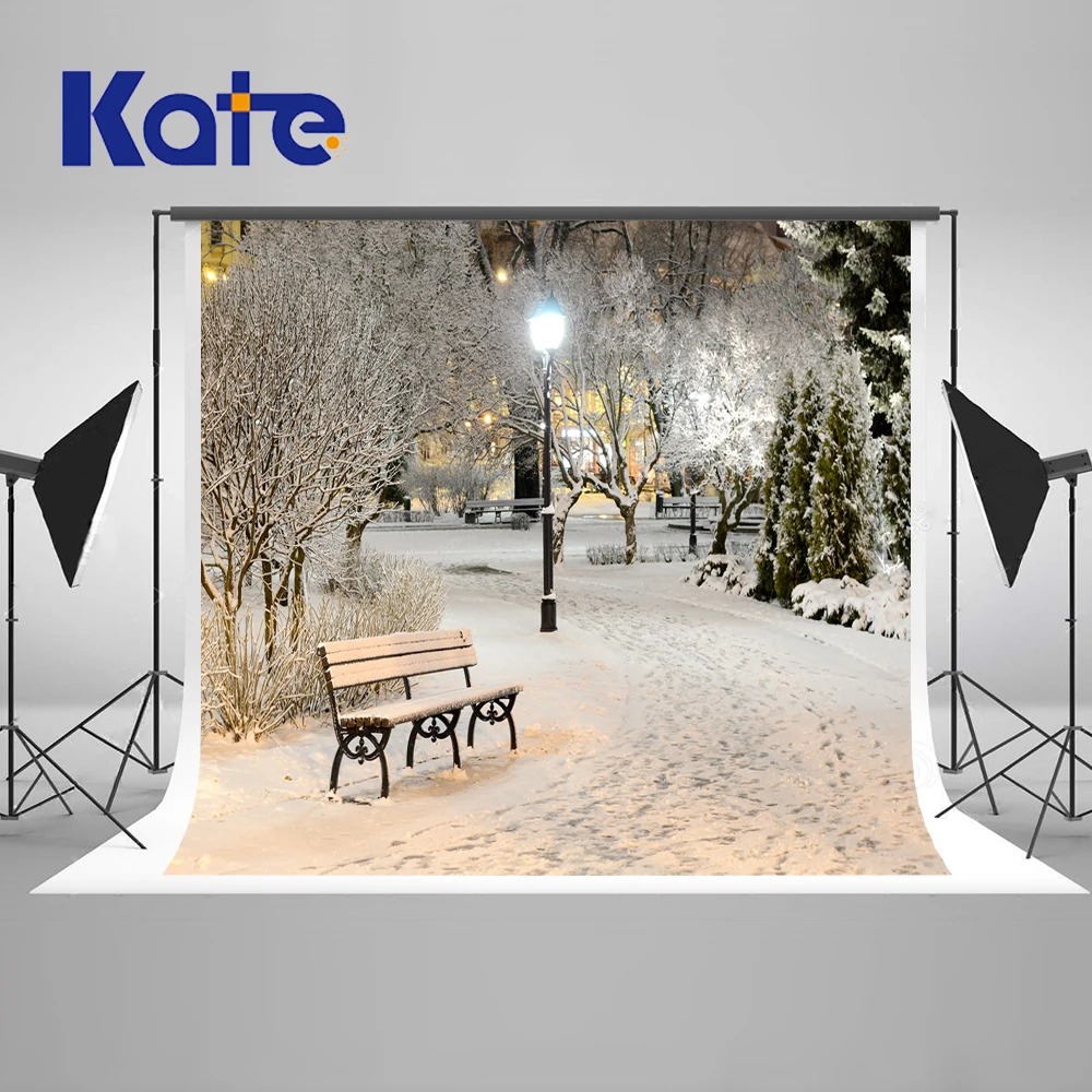 

Kate Snow Winter Backdrops For Photography 10x10ft Street Light Scenic Backdrops With Bench For Backgrounds Photo Studio