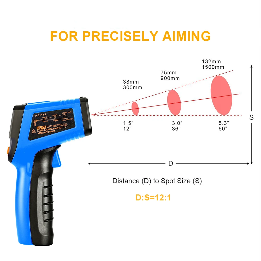 Цифровой лазерный инфракрасный термометр DEKO WD01, ручной пирометр с регулируемой излучательностью, ЖК-дисплей, пистолет для температуры поверхности