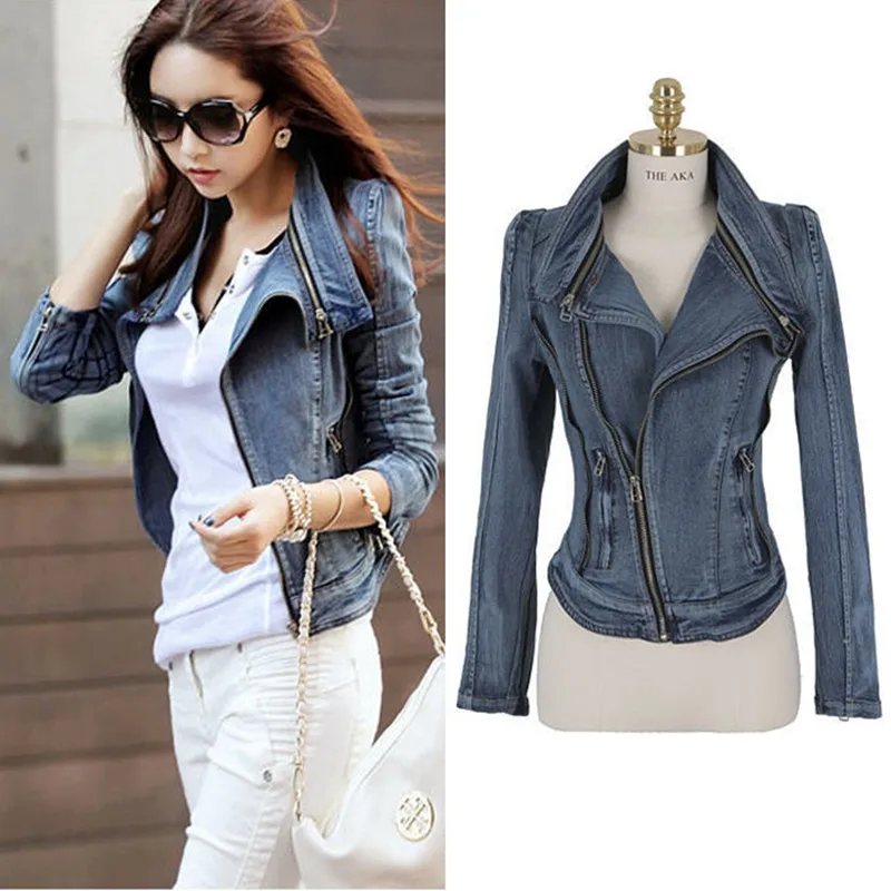 Very best  Fashion Womens Vintage Jean Slim Fit Zip Autumn Short Jacket Tops Coat Denim Outerwear Jeans Size S