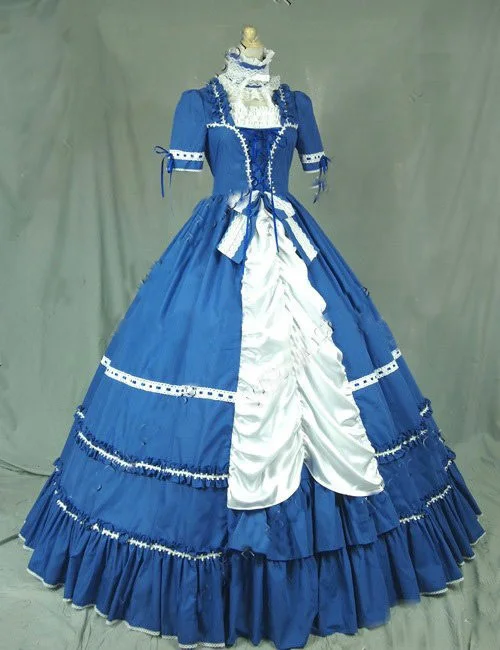

Retro Marie Antoinette historical Princess Dress Blue and White Stage Show masquerade Ball Gowns Theatrical Costumes For 2018