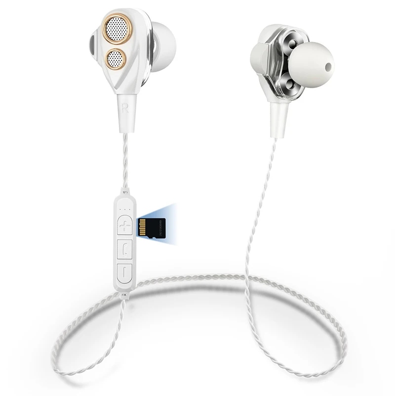 BGreen Bluetooth спортивные наушники Беспроводная Спортивная гарнитура 4 колонки стерео наушники с микрофоном Поддержка Micro SD TF карта - Цвет: White