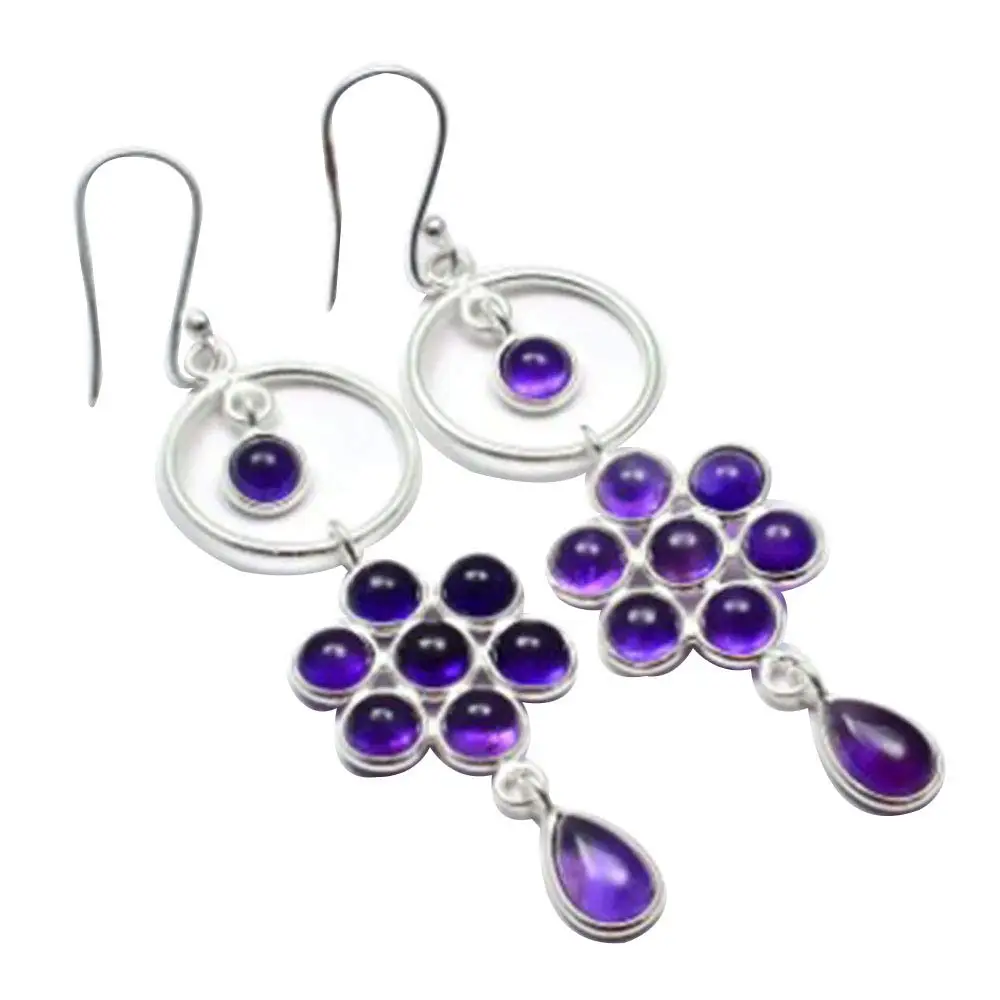 

NiaoZaiFei YunZaiKan Genuine Amethyst 925 Sterling Silver Earrings,72 mm, 2SE0275