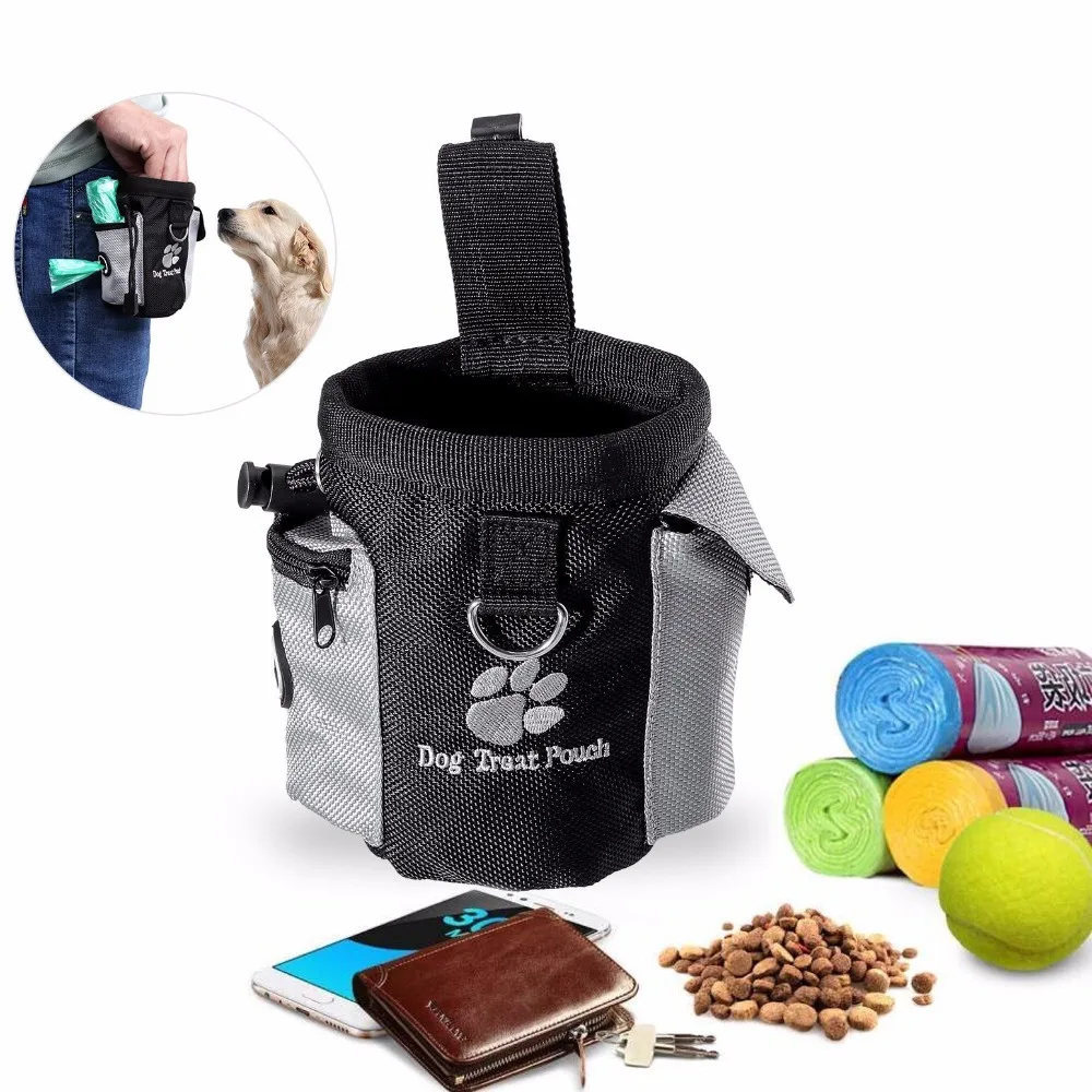 Dog Treat Pouch Hands Free Training Waist Bag with Clip Drawstring