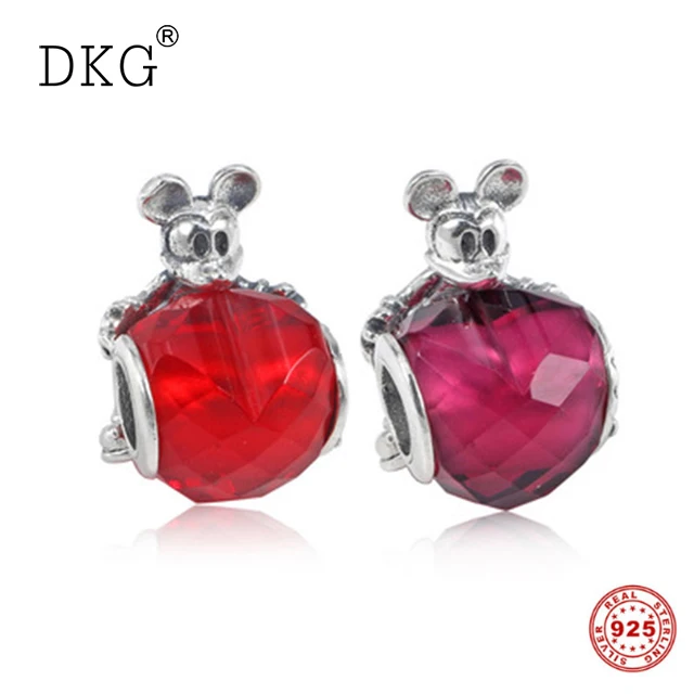 

2019 Mother Day 925 Sterling Silver Bead Mouse Love Heart Charm Fit Original Women DKG Bracelet Bangle DIY Jewelry