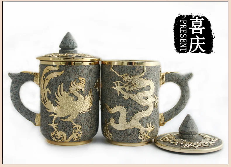 Внутренний монгольский натуральный камень золотой дракон чашка оригинальная Золотая инкрустация персональный подарок домашняя Кружка 400 мл