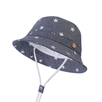 

Baby Kids Soft Cotton Sun Hat Kids Summer Bucket Hat Denim Tractor Cap with Drawstring for Protect Baby skin
