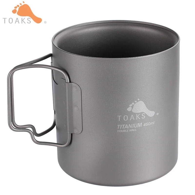 TOAKS de titanio taza doble pared portátil al aire libre viajes de Camping de titanio 450 ml copa de plegado de titanio tazas de café CUP-450-DW