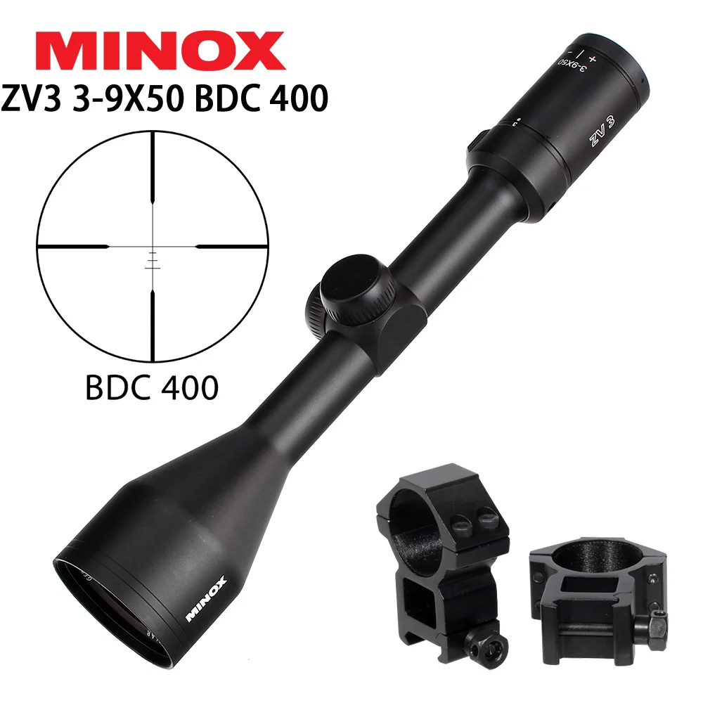 with Picatinny Rings Охотничий MINOX ZV 3 3-9X50 BDC 400 визир прицел 1 дюймов труба длинный глаз рельеф тактический оптический прицел оптические прицелы - Цвет: with Picatinny Rings