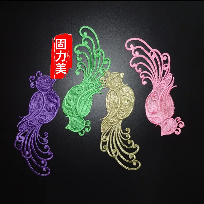 

1pc embroidery water soluable Black red pink yellow green purple white bird shape flower patch lace applique sewing