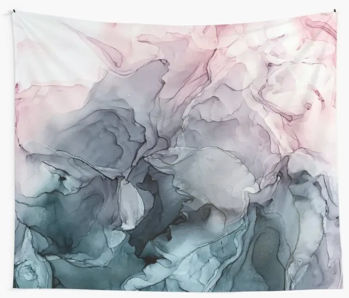 

Blush and Payne's Grey Flowing Abstract Painting Wall Tapestry Cover Beach Towel Throw Blanket Picnic Yoga Mat Home Decoration