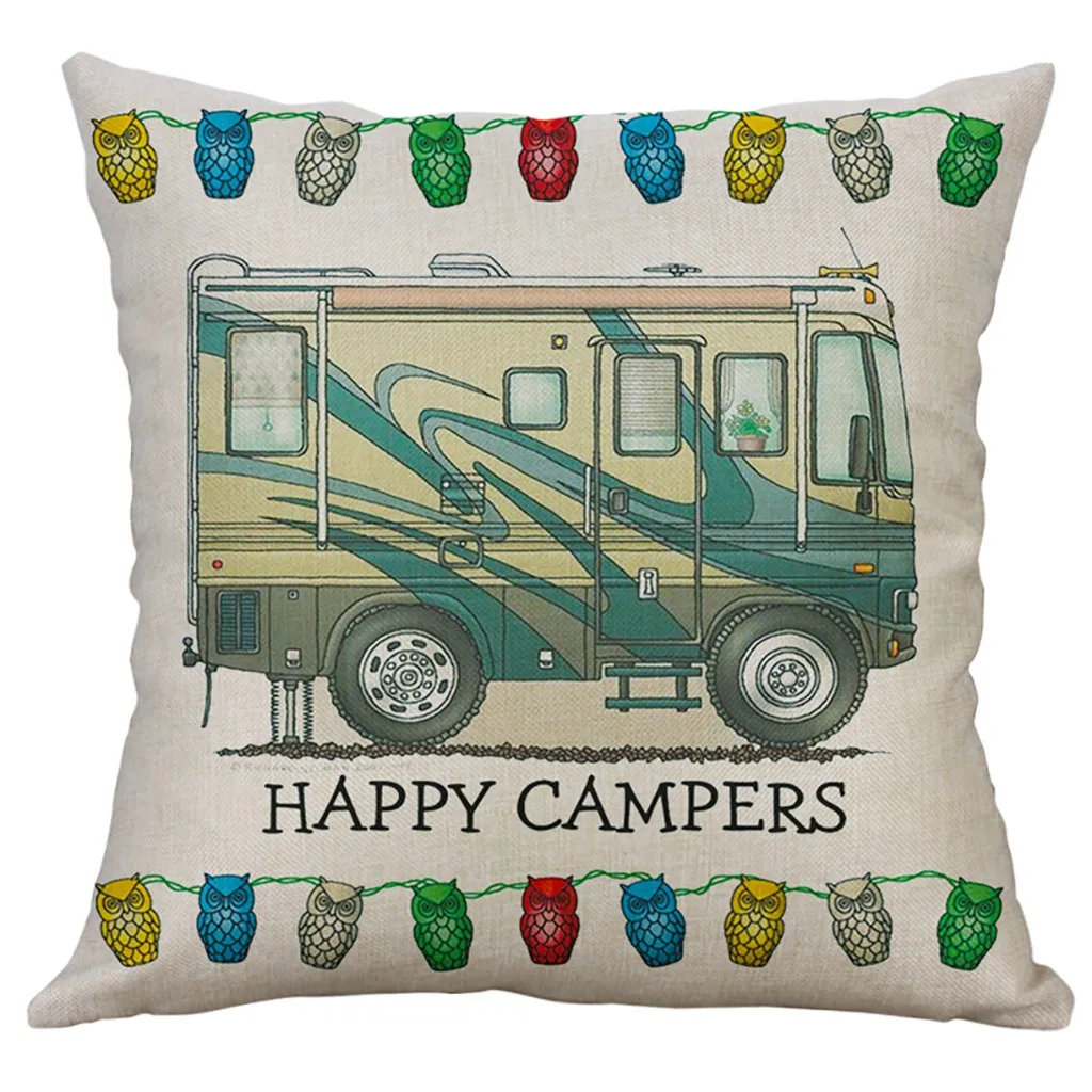 Счастливые туристы для подушек из хлопка и льна Винтаж Happy Camper Подушка Чехол для дивана из ПВХ для дома декоративная Подушка Чехол 45*45/40*40