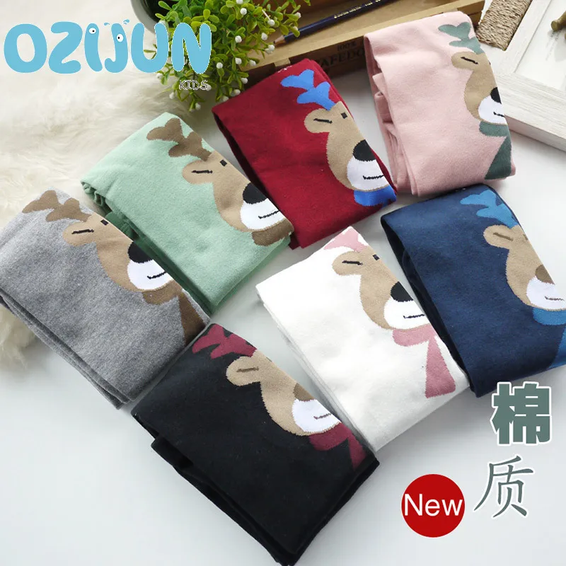 

Retail New Spring Style children girls cotton pantyhose cartoon Deer head pattern girls tight high quality 7 color 2-10 years