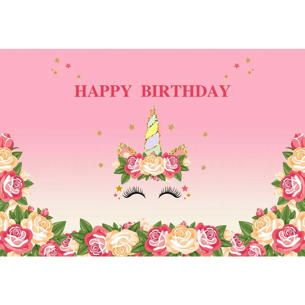 Princess Baby Happy Birthday Backdrop Pink Printed Flowers ...