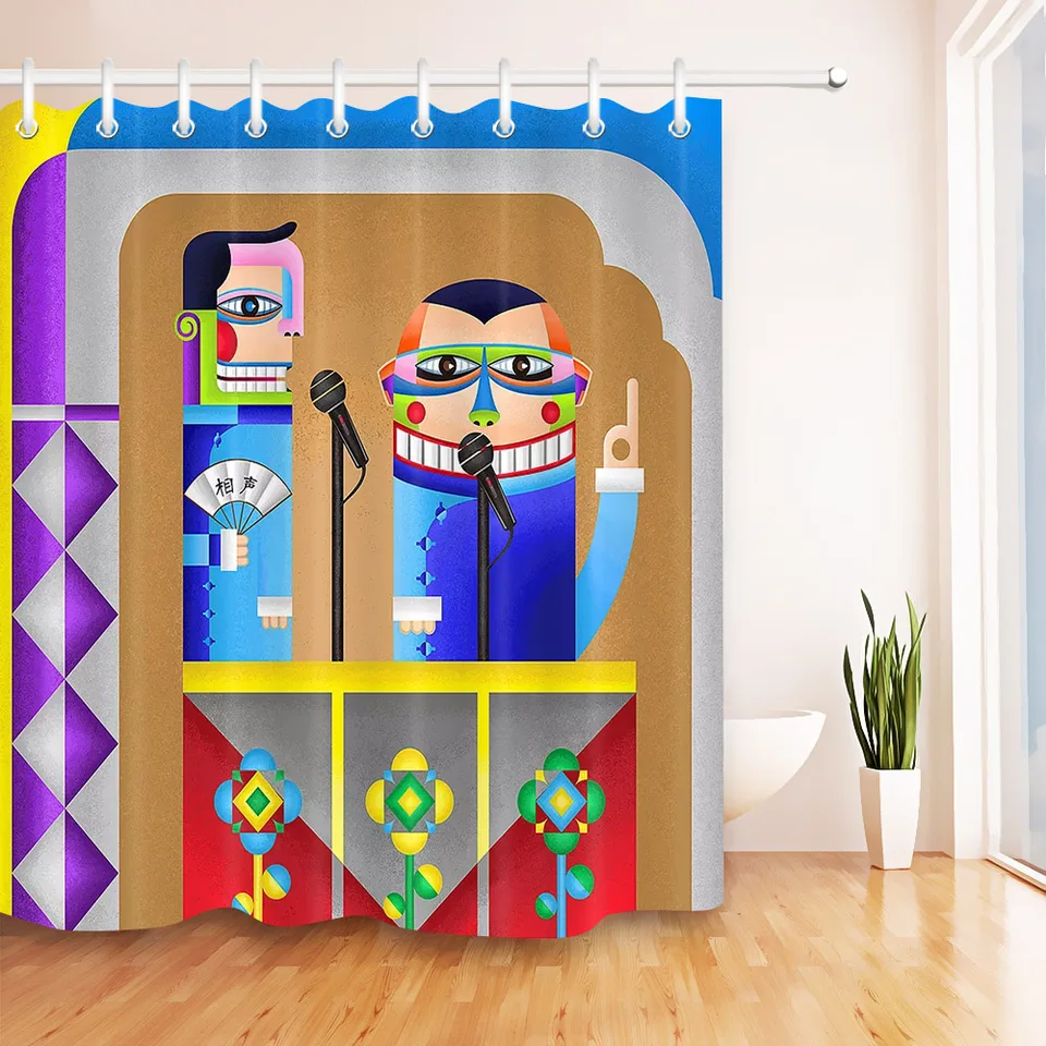 Chinese Comedy Clown Show Art Shower Curtain Waterproof Polyester