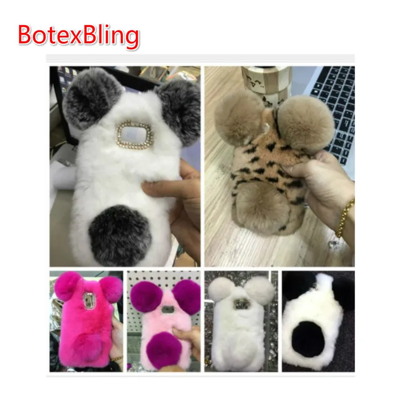 

BotexBling Panda Rabbit Fur Case For samsung galaxy S4 mini s4mini I9190 S5 mini s5mini Cute Cartoon warm fluffy Hair plush Cove