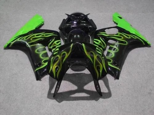 

Custom Motorcycle Fairing kit for KAWASAKI Ninja ZX6R 03 04 ZX6R 636 2003 2004 Green flames black Fairings set +7 gifts SQ09