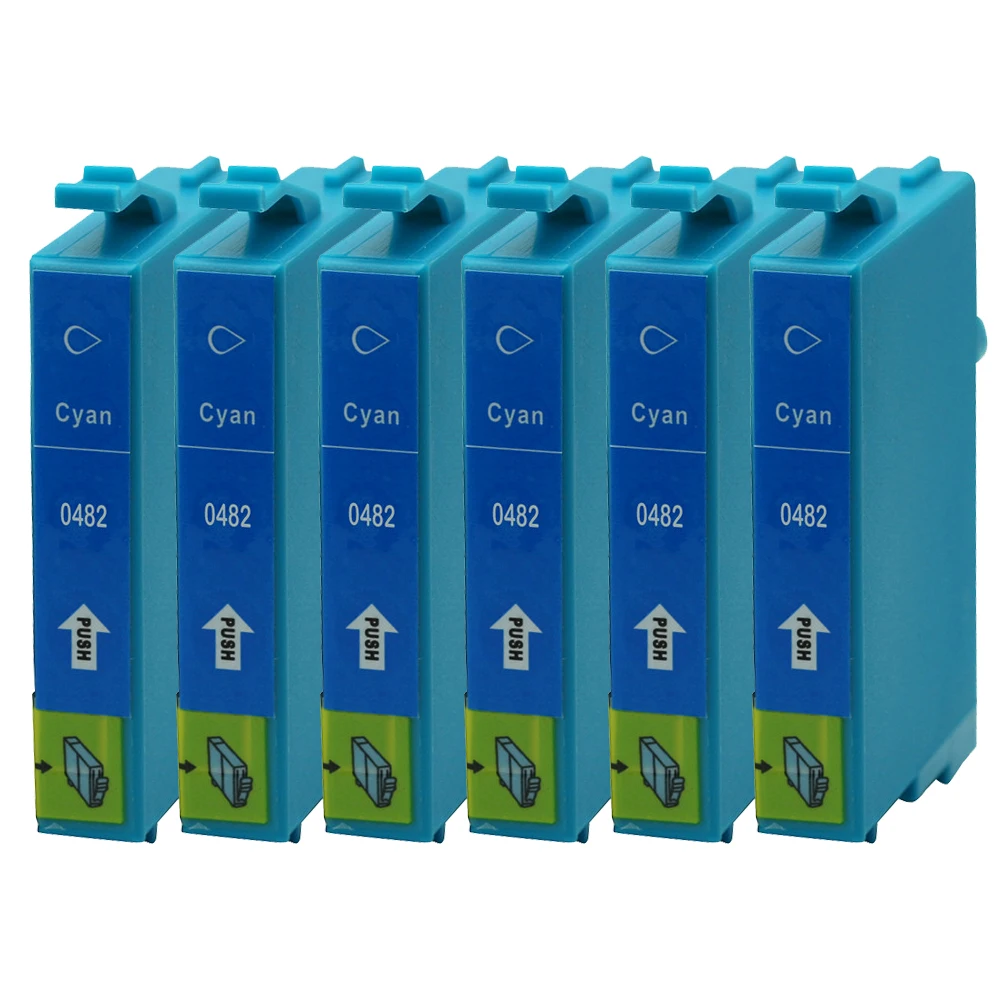 6PK T0482 Cyan чернильные картриджи для Epson Stylus Photo R200 R220 R300 R300M R320 R325 R340 R350 RX500 RX600 RX620 RX640