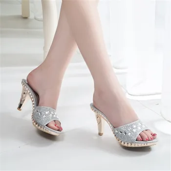 

Crystal Queen Bride Wedding Shoes Fashion Shoes For Woman Ankle Strap Party Dress Shoes Open Toe High Heels Pumps Female Sandals