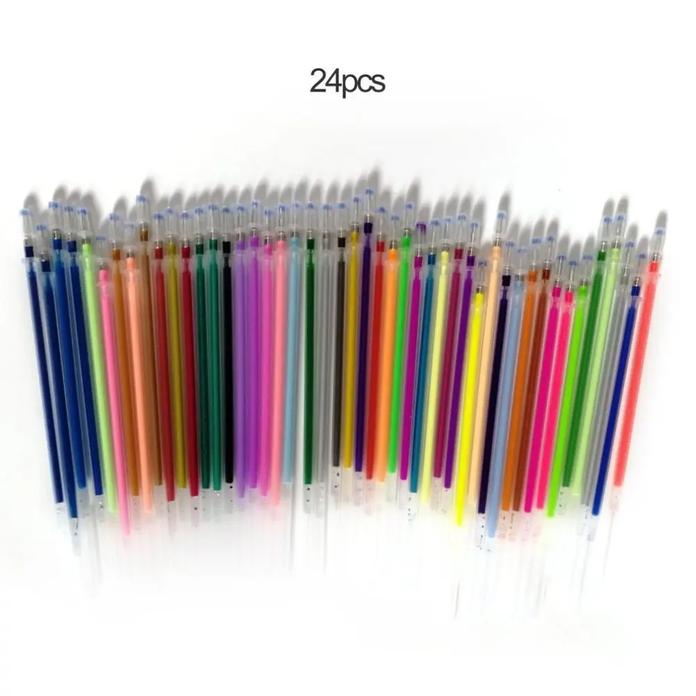 1,0 мм цветная гелевая ручка флуоресцентная заправка цветной картридж ручка для вспышки гладкие чернила граффити студенческие ручки канцелярские принадлежности - Цвет: 24PCS