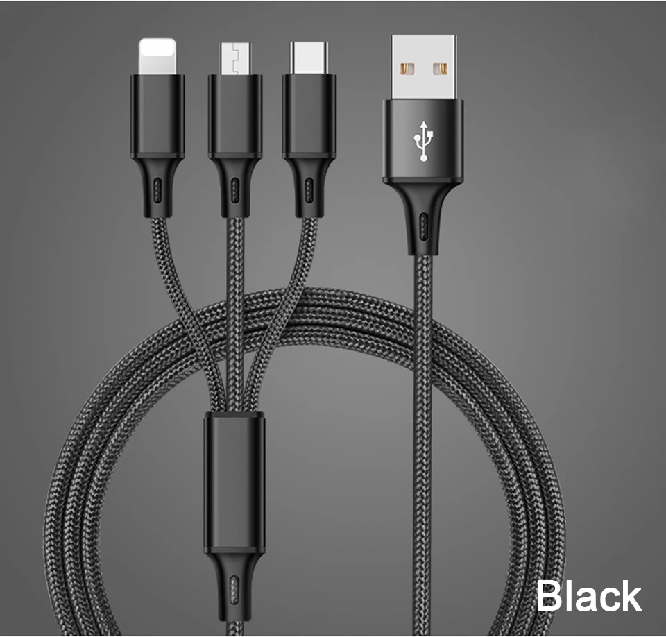 3 в 1 микро USB кабели для мобильных телефонов 5V2A Тип зарядки c iOS Android Быстрая зарядка зарядное устройство тип-c 3в1 несколько шнуров