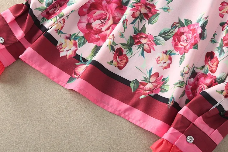 Модные рубашки с длинным рукавом летние новые роскошные женские розовые милые рубашки с цветочным принтом и гофрированным воротником женские дизайнерские блузки