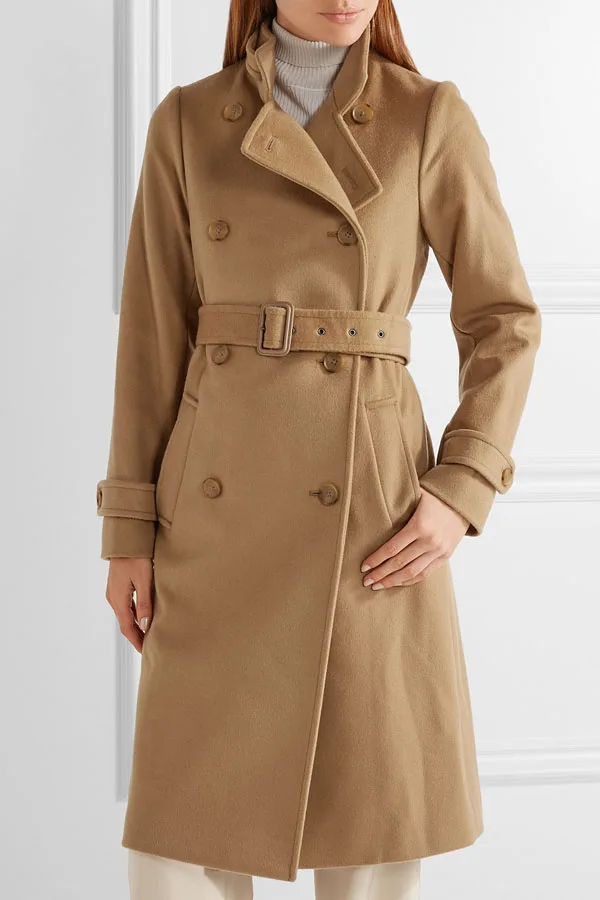 Manteau femme UK, новинка, модное повседневное длинное пальто с зубчатым отворотом, женское коричневое пальто, зимнее теплое, Casacos femininos - Цвет: Camel