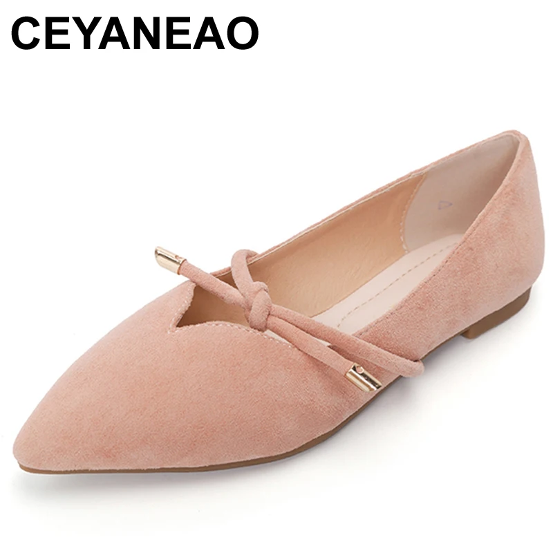 

CEYANEAO2018 Casual Women Suede Pointed Toe Ballet Flats Slipony Pregnant Low Heels Soft Pink Flat Plus Size Egg Roll ShoesE1121