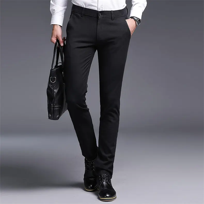 2018 Autumn New Fashion Pants Men Slim Fit Classic Casual Mens Pants Full Length Male Pants Black Blue Cream Plus Size 38 40-01