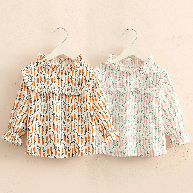 

Girls blouses lovely pattern floral printed shirt infant toddler baby lantern sleeve stand collar blouse kid autumn tops 2-10yrs