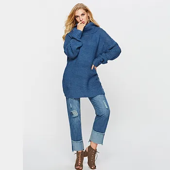 

Fashion knitted sweater women S-XL blue winter new europe and america loose long sleeve turtleneck slim sweater feminina LR341