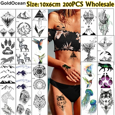 Goldocean Peças Atacado Tatuagem Temporária Etiqueta 10x6cm Falso Triângulo Flor Animal Tatoo Men Women Corpo Arte Pasta 200