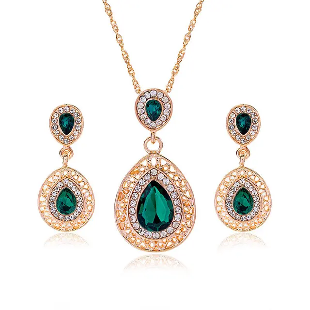 Luxury Fashion Pendants Necklaces Earrings sets Gold rhinestone crystal ...