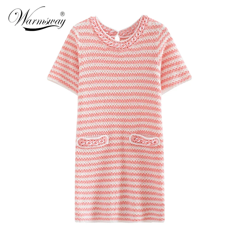 Pink/Black Elegant Slim Women Dress Summer Autumn Striped crochet Chic Female Dress Office Casual Slim Basic Vestidos C-165