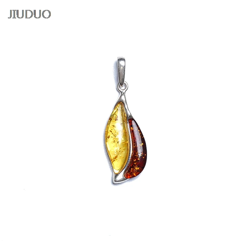 JIUDUO Exclusive design of natural Baltic amber beeswax female pendant necklace fashion pendant 925 silver