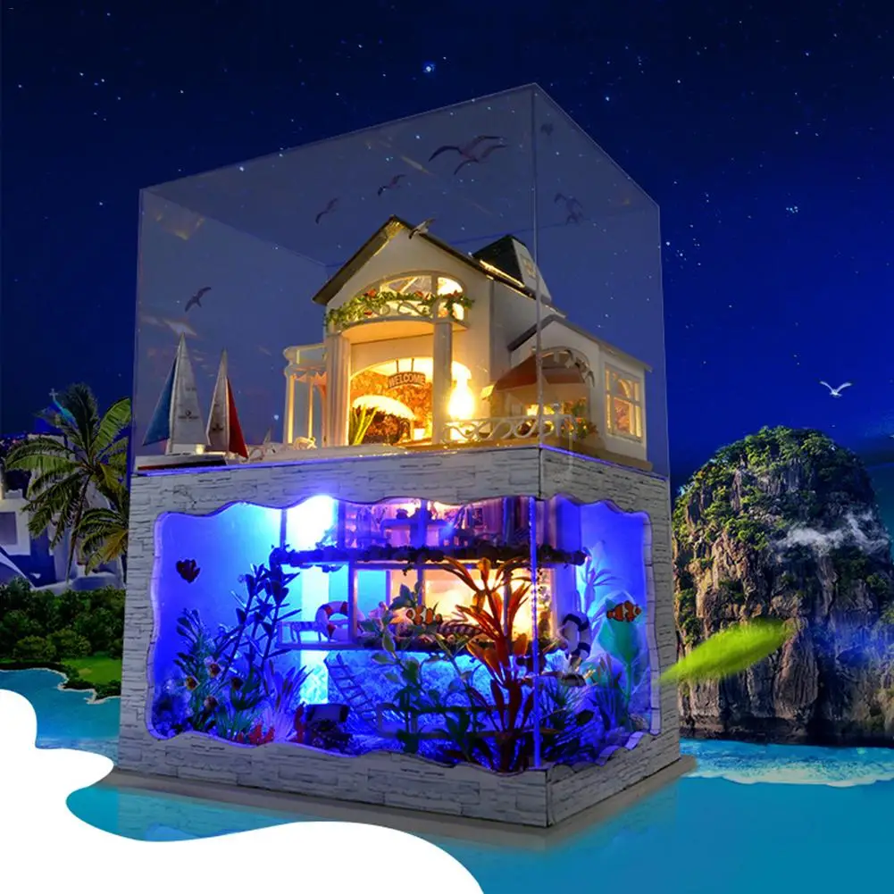 

Light Hawaii Style Double-Story DIY Miniature Dollhouse Doll Toy Mini Model House Home Building Children Kid Gift