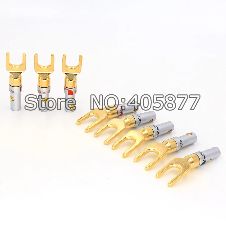 

Free shipping 8pcs Speaker Spade Fork Nakamichi Gold Plated Banana Plug Double Screw Lock