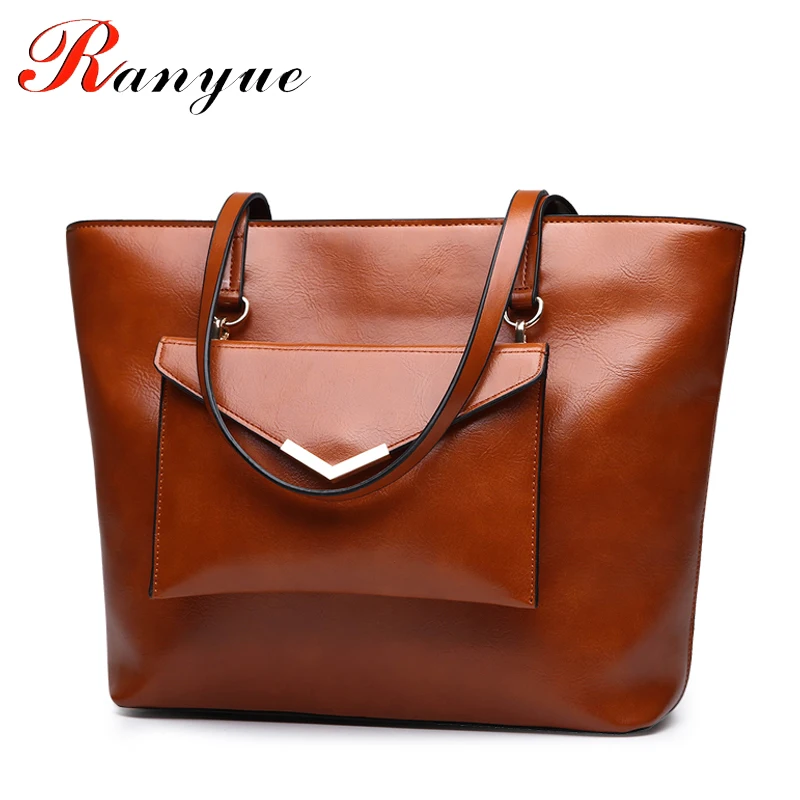 

RANYUE Brand 2pcs/set Women Bag Large Handbag With Solid Pocket High Quality Leather Tote Bag Female Small Shoulder Bag Purse