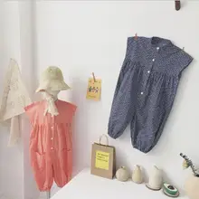 Новинка, для маленьких мальчиков и девочек, комбинезон с узором в горошек из хлопка; сезон лето модные детские штаны От 0 до 4 лет PV306