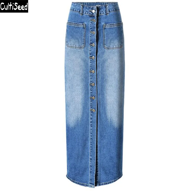 

Cultiseed Women Jeans Skirt 2019 Female High Waist Single Breasted Denim Jeans Long Skirts Ladies Vintage Office Work Jean Skirt