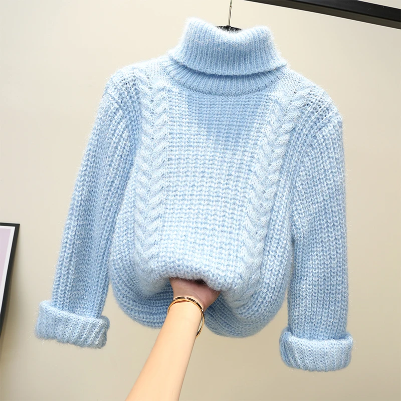 Women Solid Turtleneck Sweater Pullover Oversized Winter Warm Long Sleeve Knitted Fashion Tops Jersey Mujer | Женская одежда