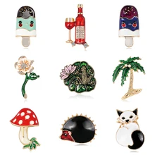 Rinhoo 만화 말 플라밍고 아이스크림 핀 에나멜 브로치 아이콘 여성을위한 3d 인쇄 브로치 패션 배지 브로치 쥬얼리(China)