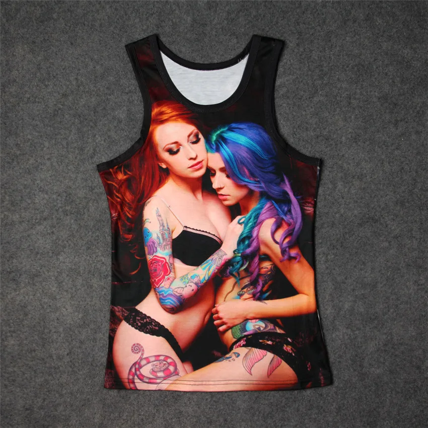 

Hot Punk Tank Sexy Tattooed Inked Girls 3D Print Tops Kids Men Women Undershirt teen Cotton Tee Loose Unisex Garment